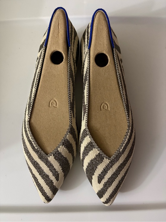 Rothy's Shoes - BRAND NEW! Rothy's Pointed Zebra-Print Flats in Cream and Brown with Blue Trim